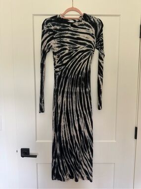 Young Fabulous & Broke Black Gray Tie Dye Ribbed Long Sleeve Midi Dress Size S